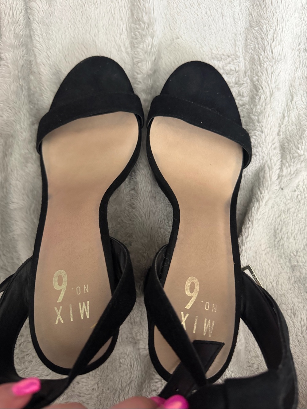 Mix No. 6 Black Suede Open-Toe Ankle Strap Heels size 8 Medium Width